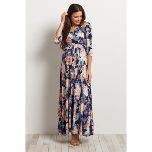 Pinkblush Navy Floral Sash Maternity Maxi Dress